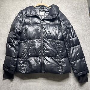S13‎ Black Glossy Down Puffer Jacket Women's XL NYC Streetwear Winter Style